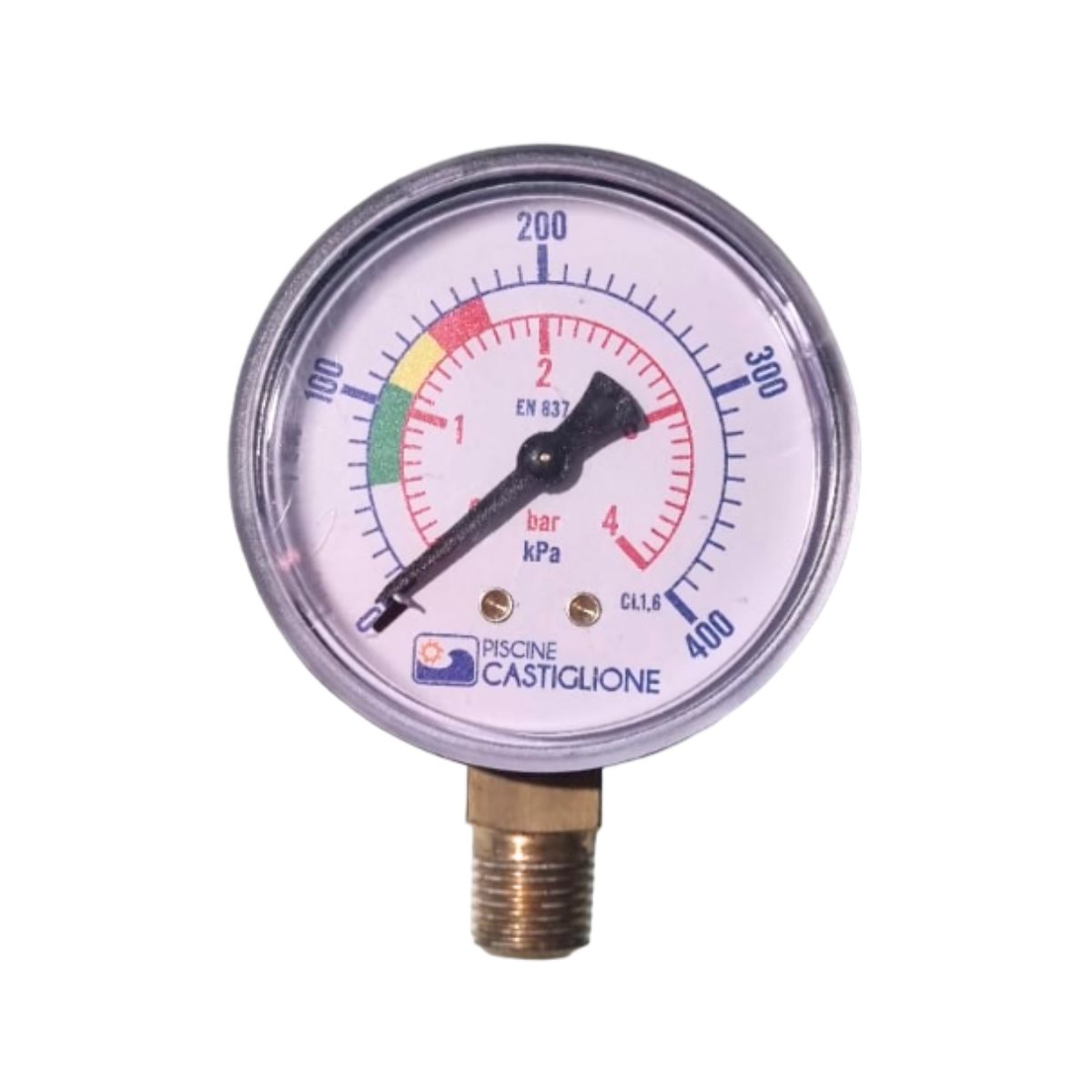 Vista frontale del manometro con attacco laterale ricambio per filtro a sabbia Pool's