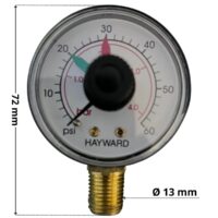 Manometro ricambio per filtro a sabbia Top Side Hayward con quote dimensionali: diametro attacco 13 mm e altezza totale 72 mm