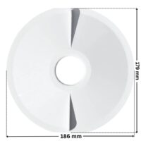 Piatto aspirazione ricambio per skimmer bocca larga e bocca stretta, portata 15 litri Astralpool con quote dimensionali: diametro massimo 186 mm, larghezza smusso 179 mm