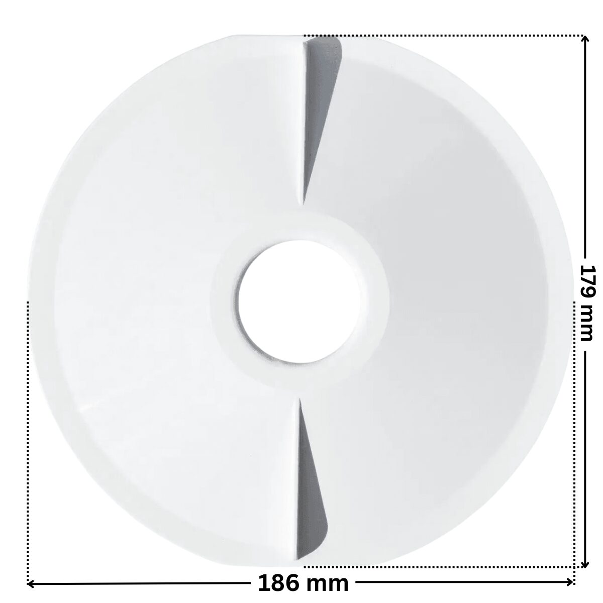 Piatto aspirazione ricambio per skimmer bocca larga e bocca stretta, portata 15 litri Astralpool con quote dimensionali: diametro massimo 186 mm, larghezza smusso 179 mm