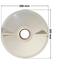 Piatto aspirazione visto da sopra ricambio per skimmer bocca larga e bocca stretta, portata 17,5 litri Astralpool con quote dimensionali: diametro massimo 205 mm, larghezza smusso 200 mm