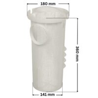 Cestello ricambio per pompa piscina Big Discovery Astralpool, con quote dimensionale: diametro esterno superiore 180 mm, diametro esterno inferiore 141 mm e altezza totale 360 mm