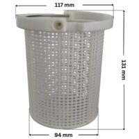 Cestello ricambio per pompe piscina Sta-Rite 5P2R e La Sta-Rite Pentair con quote dimensionali: diametro esterno superiore 117 mm, diametro esterno inferiore 94 mm e altezza totale esterna 131 mm.