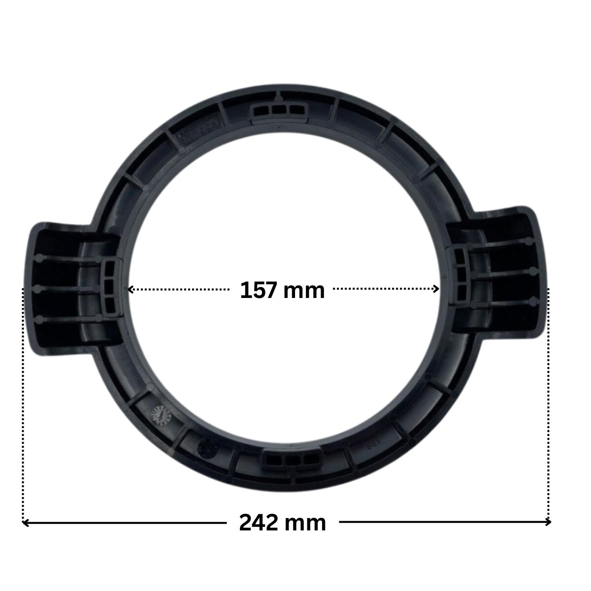 Chiave coperchio ricambio per pompe piscina Silen 2, Silen S2, Tifon e Tifon 1 Espa con quote dimensionali: diametro interno 157 mm e lunghezza esterna totale 242 mm.