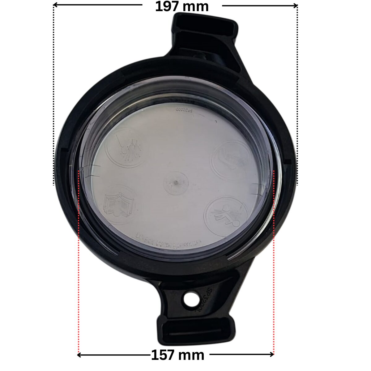 Coperchio ricambio per pompa piscina Tri-star Hayward con quote dimensionali: diametro esterno 197 mm e diametro interno 157 mm.