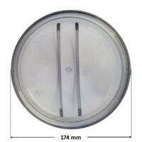 Vista dall’alto del coperchio vecchio modello ricambio per pompa piscina Silen Espa con quote dimensionali: diametro esterno 153 mm.