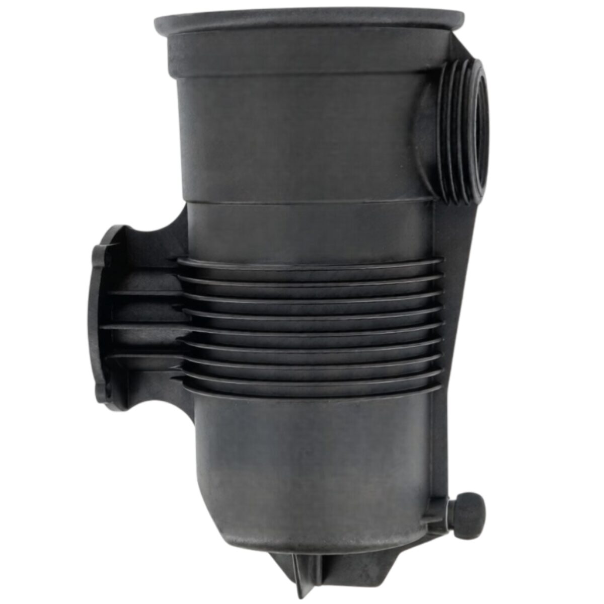 Vista laterale del corpo prefiltro ricambio per pompa piscina Challenger Pentair