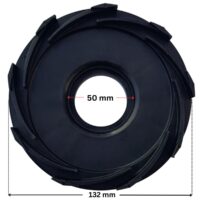 Vista posteriore frontale del diffusore ricambio per pompe piscina Iris Espa con quote dimensionali: diametro esterno 132 mm e diametro interno del foro centrale 50 mm