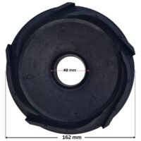 Vista frontale posteriore del diffusore ricambio per pompe piscina Denver e Discovery Astralpool con quote dimensionali: diametro esterno 162 mm e diametro interno del foro 48 mm.