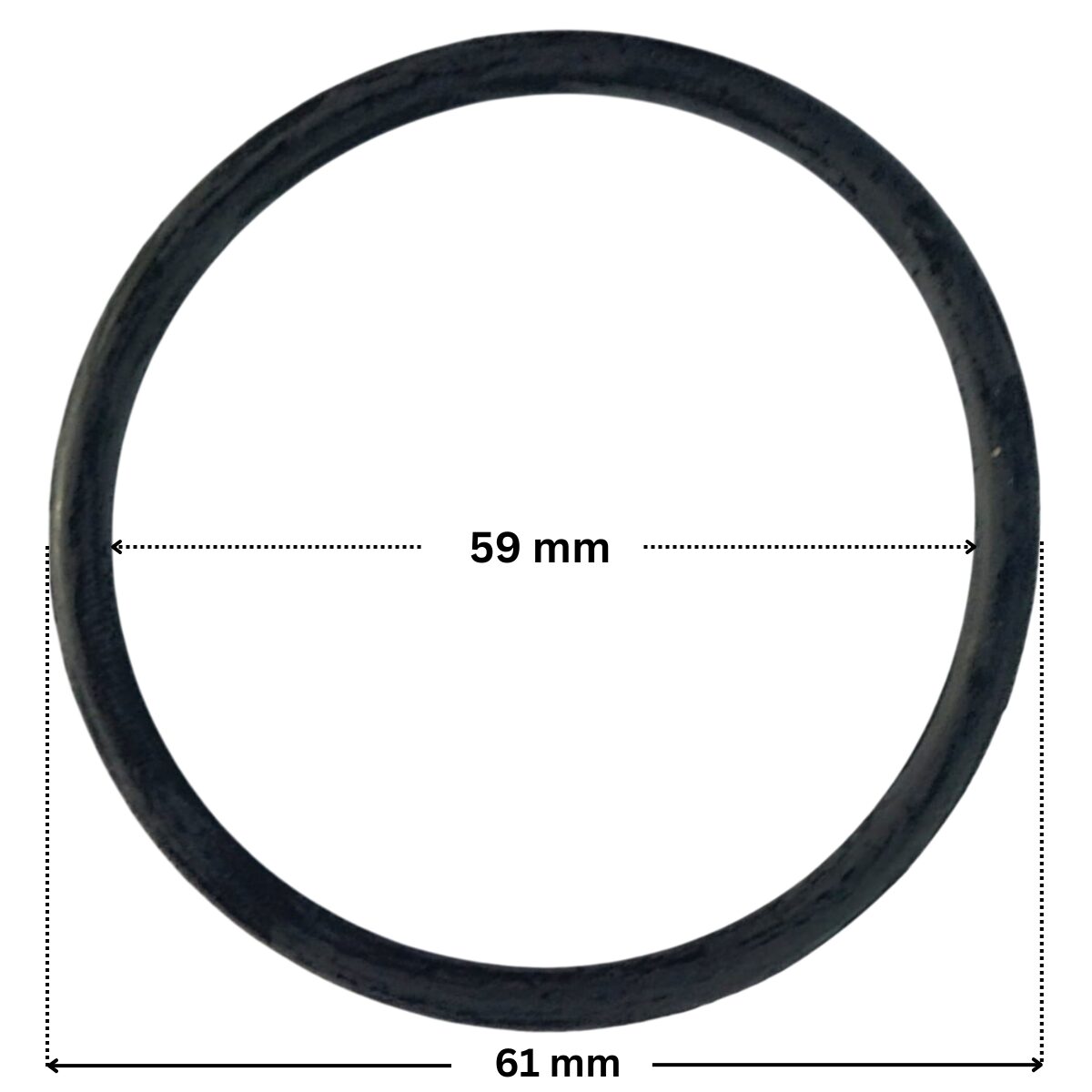 Guarnizione del diffusore ricambio per pompe piscina Denver e Discovery Astralpool con quote dimensionali: diametro esterno 61 mm e diametro interno 59 mm.