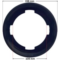 Ghiera coperchio ricambio per pompa piscina Silen Espa con quote dimensionali: diametro esterno 158 mm e diametro interno 108 mm.