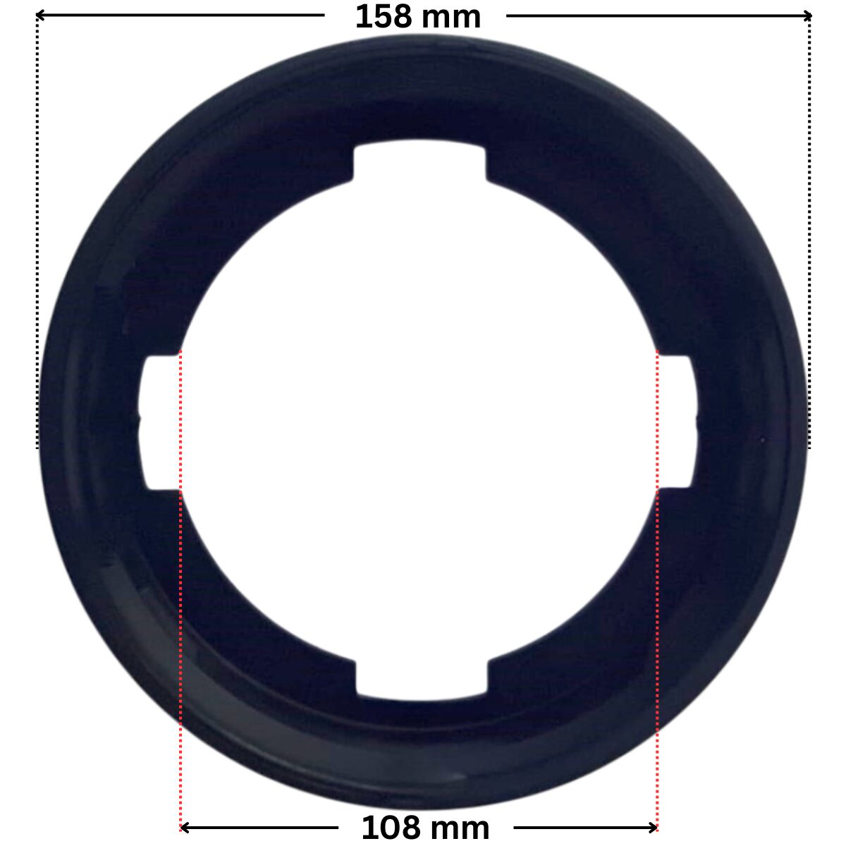 Ghiera coperchio ricambio per pompa piscina Silen Espa con quote dimensionali: diametro esterno 158 mm e diametro interno 108 mm.