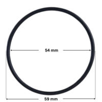 Guarnizione bocchettone ricambio per pompa piscina Sena Astralpool con quote dimensionali: diametro esterno 59 mm e diametro interno 54 mm.