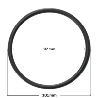 Guarnizione bocchettone ricambio per pompa piscina Maxim Astralpool con quote dimensionali: diametro interno 97 mme diametro esterno 101 mm.