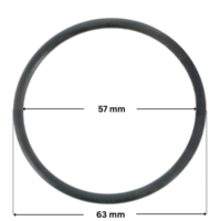 Guarnizione bocchettone ricambio per pompa piscina Nocchi Swimmey Pentair con quote dimensionali: diametro interno 57 mm e diametro esterno 63 mm.