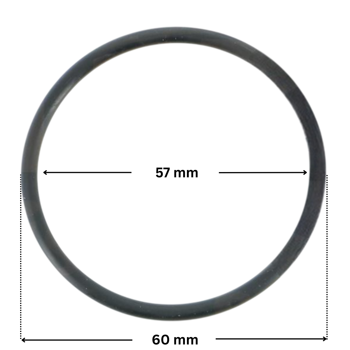 Guarnizione bocchettone ricambio per pompe piscina Silen e Silen S Espa con quote dimesnionali: diametro esterno 60 mm e diametro interno 57 mm.