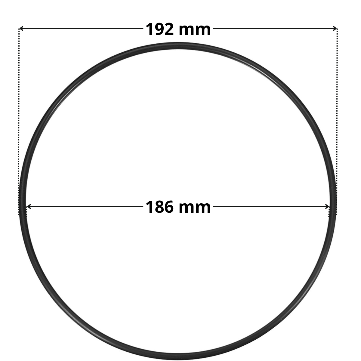 Guarnizione coperchio ricambio per pompa piscina Big Discovery Astralpool con quote dimensionali: diametro interno 186 mm e diametro esterno 192 mm.