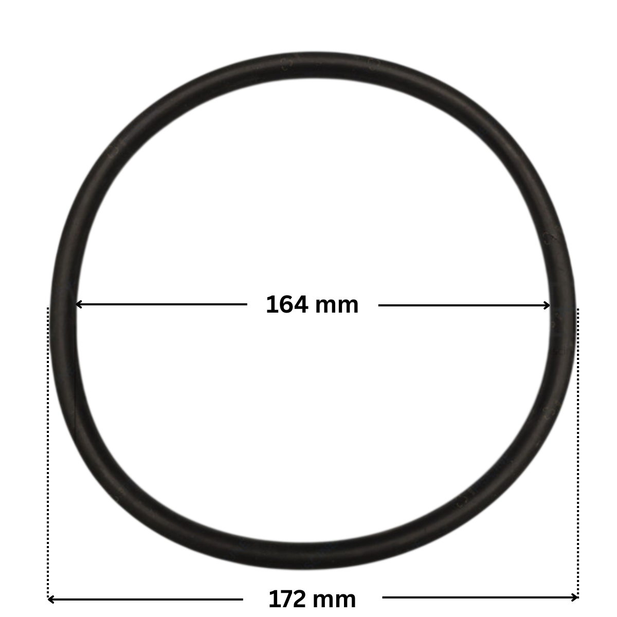 Guarnizione coperchio ricambio per pompa piscina Denver Astralpool con quote dimensionali: diametro interno 164 mm e diametro esterno 172 mm.