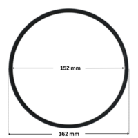 Guarnizione coperchio ricambio per pompa piscina Koral Kripsol con quote dimensionali: diametro interno 152 mm e diametro esterno 162 mm.