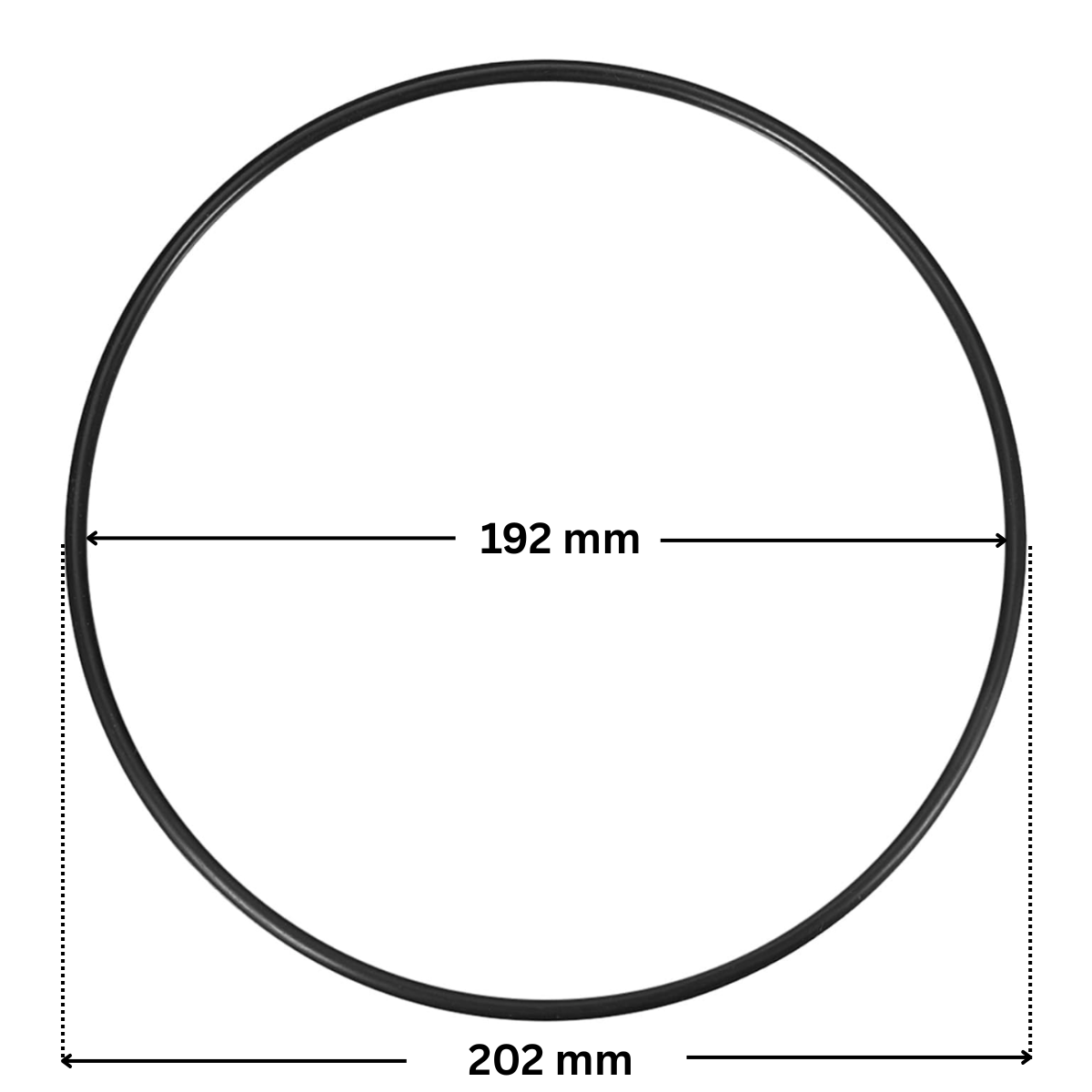 Guarnizione coperchio ricambio per pompa piscina Maxim Astralpool con quote dimesnionali: diametro esterno 202 mm e diametro interno 192 mm.