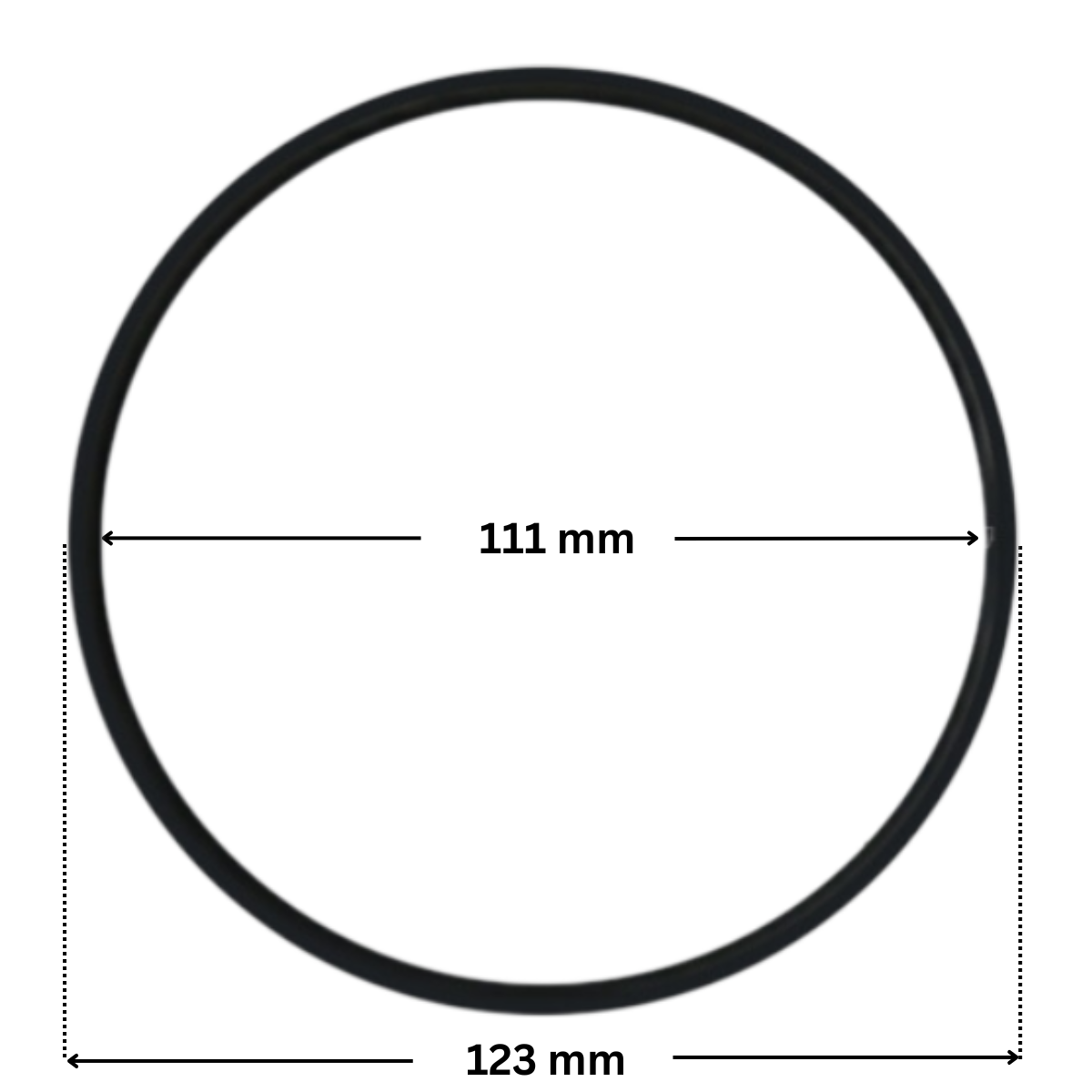 Guarnizione coperchio ricambio per pompa piscina Ondina Kripsol con quote dimensionali: diametro interno 111 mm e diametro esterno 123 mm.
