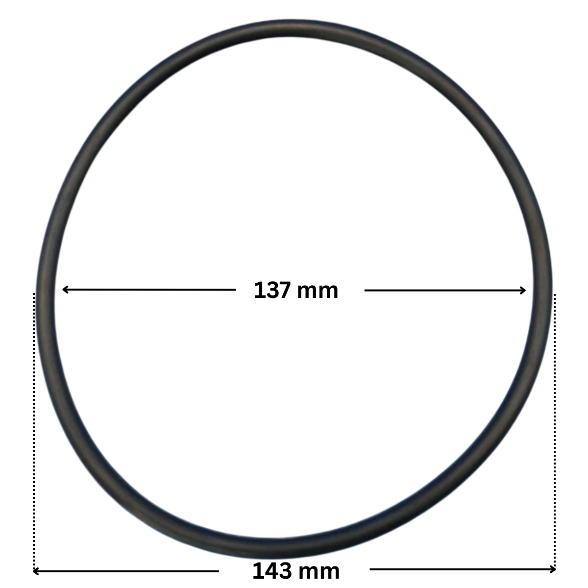 Guarnizione coperchio ricambio per pompa piscina Powerflo Hayward con quote dimensionali: diametro esterno 143 mm e diametro interno 137 mm.