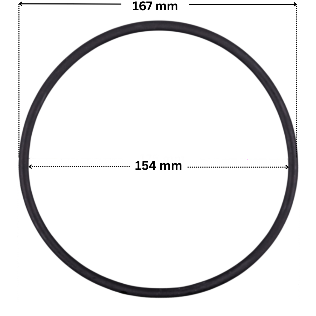 Guarnizione coperchio ricambio per pompe piscina Columbia, Glass Plus, Victoria Plus e Victoria Plus Silent Astralpool con quote dimensionali: diametro interno 154 mm e diametro esterno 167 mm.