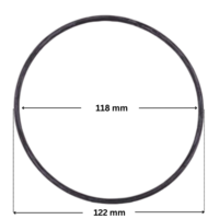 Guarnizione coperchio ricambio per pompa piscina Sena Astralpool con quote dimensionali: diametro interno 118 mm e diametro esterno 122 mm.