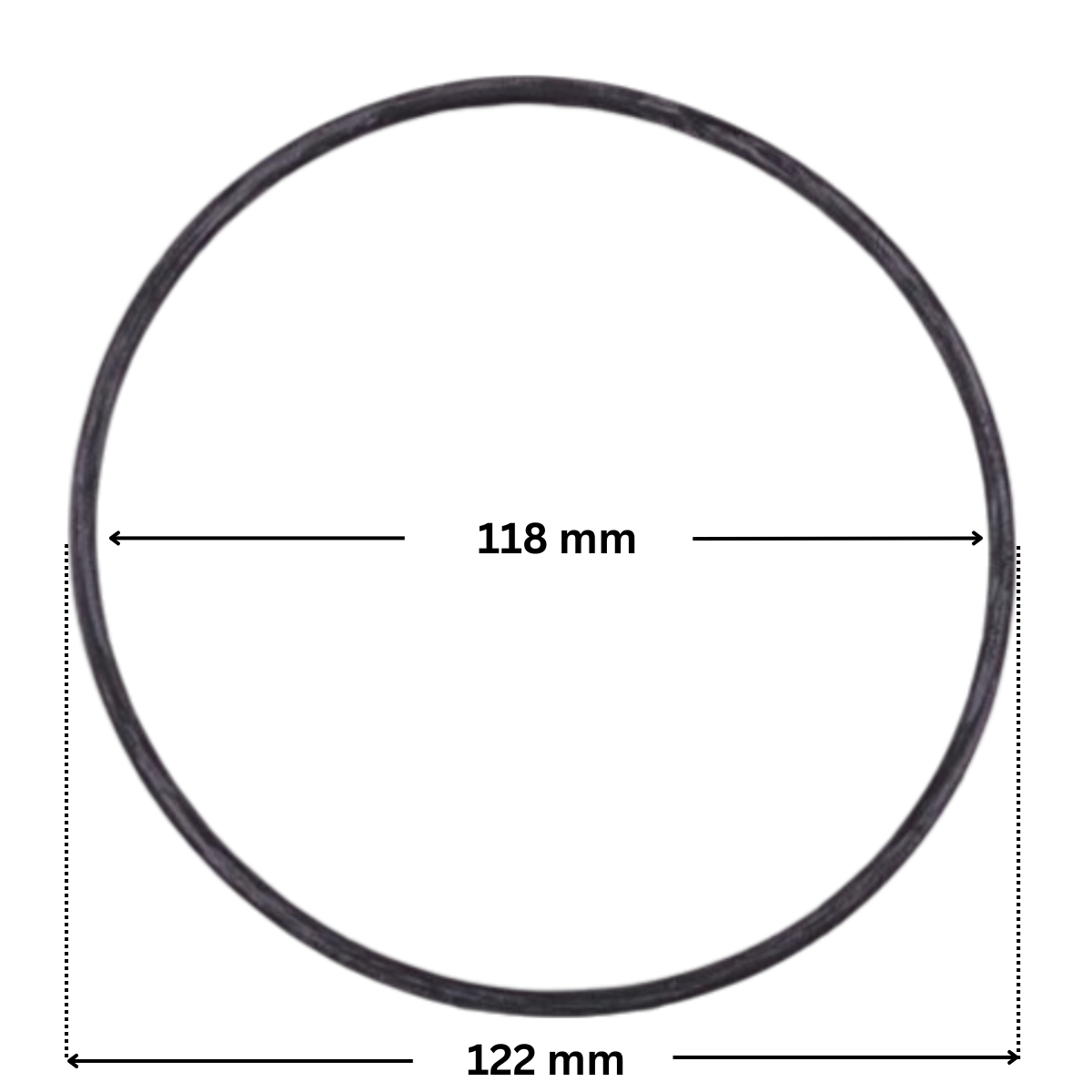 Guarnizione coperchio ricambio per pompa piscina Sena Astralpool con quote dimensionali: diametro interno 118 mm e diametro esterno 122 mm.