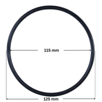 Guarnizione coperchio ricambio per pompe piscina Silen e Silen S Espa con quote dimensionali: diametro interno 115 mm e diametro esterno 125 mm.