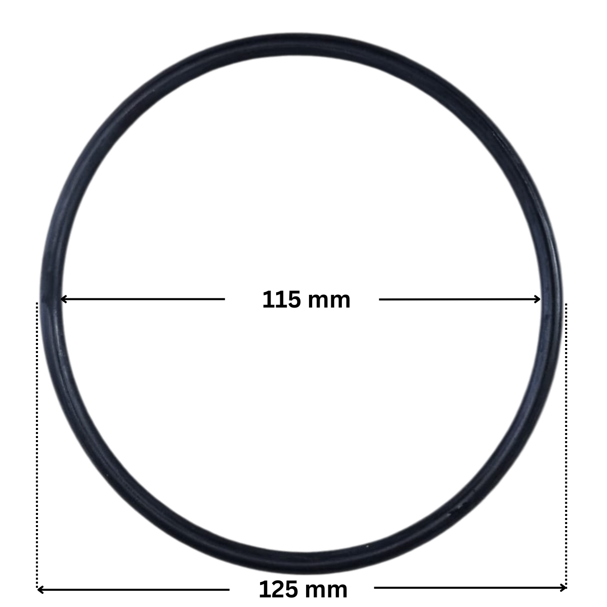 Guarnizione coperchio ricambio per pompe piscina Silen e Silen S Espa con quote dimensionali: diametro interno 115 mm e diametro esterno 125 mm.