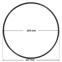 Guarnizione corpo prefiltro ricambio per pompa piscina Maxim Astralpool con quote dimensionali: diametro esterno 127 mm e diametro interno 124 mm.