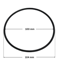 Guarnizione corpo unione ricambio per pompa piscina Maxim Astralpool con quote dimensionali: diametro interno 100 mm e diametro esterno 104 mm.