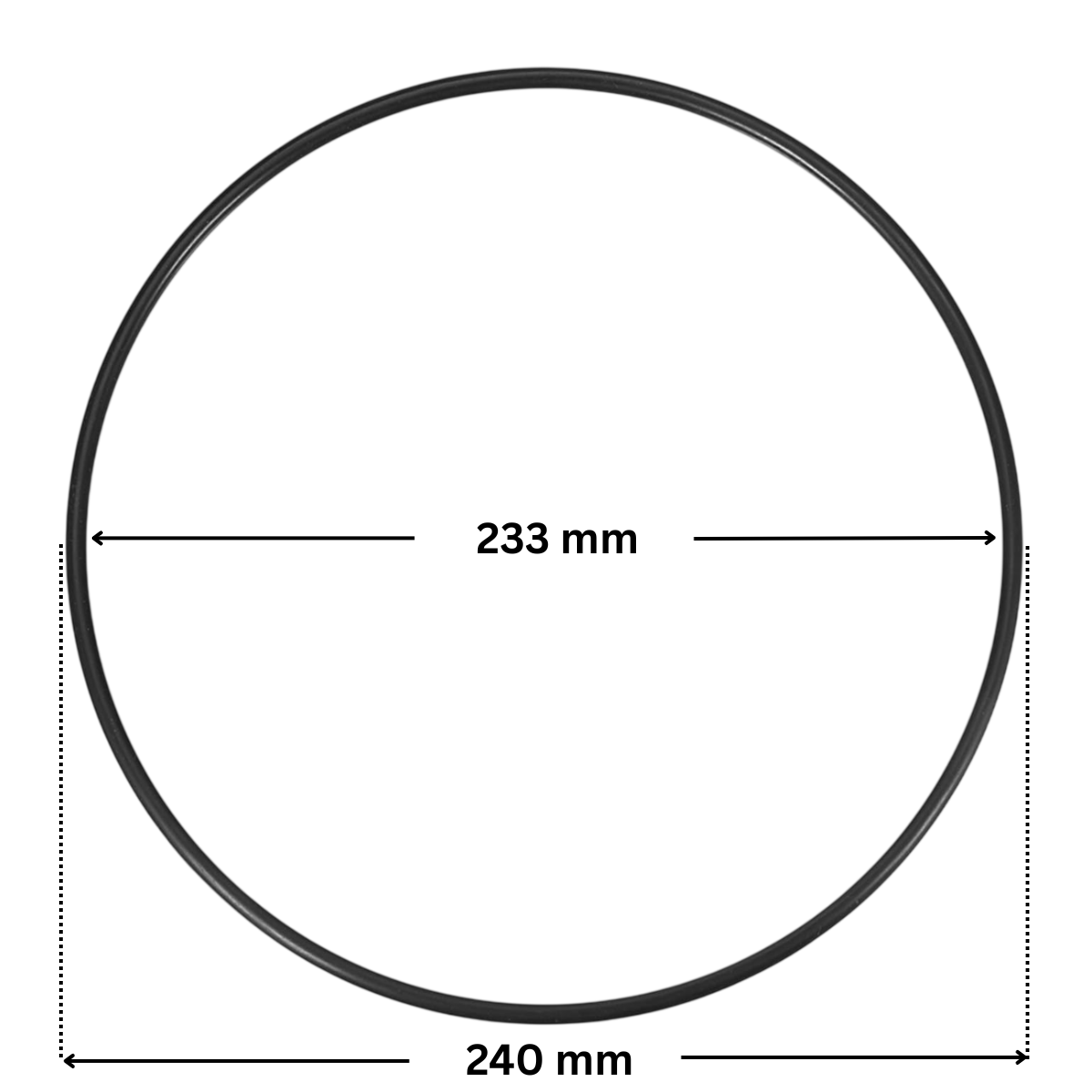 Guarnizione corpo unione ricambio per pompe piscina Kapri Kripsol e HCP3800 Hayward con quote dimensionali: diametro esterno 240 mm e diametro interno 233 mm.