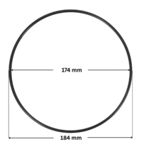 Guarnizione corpo unione ricambio per pompe piscina Koral e Epsilon Kripsol con quote dimensionali: diametro interno 174 mm e diametro esterno 184 mm.