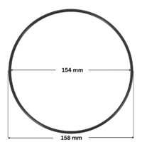 Guarnizione diffusore ricambio per pompa piscina Powerflo Hayward con quote dimensionali: diametro esterno 158 mm e diametro interno 154 mm.