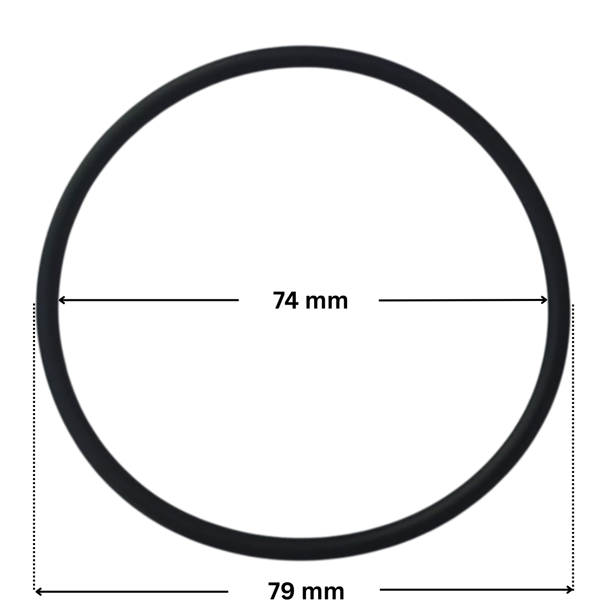 Guarnizione diffusore ricambio per pompe piscina Challenger Pentair con quote dimensionali: diametro interno 74 mm e diametro esterno 79 mm.