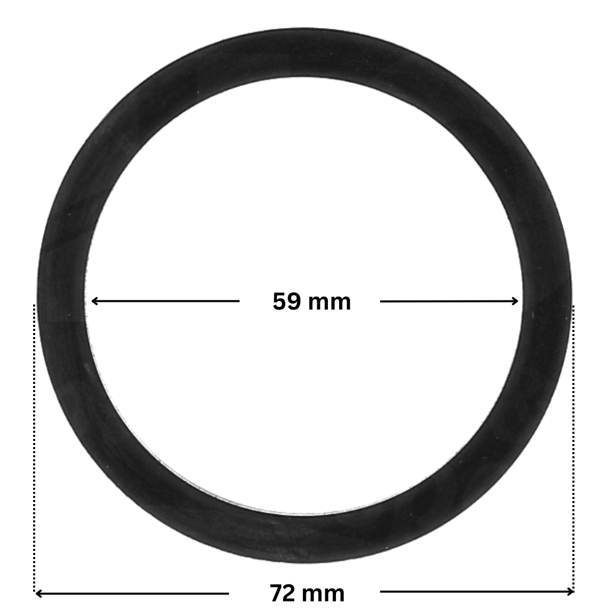 Guarnizione diffusore ricambio per pompe piscina Silen, Silen2, Silen S, Silen S2, Tifon e Tifon 1 Espa con quote dimensionali: diametro interno 59 mm e diametro esterno 72 mm.