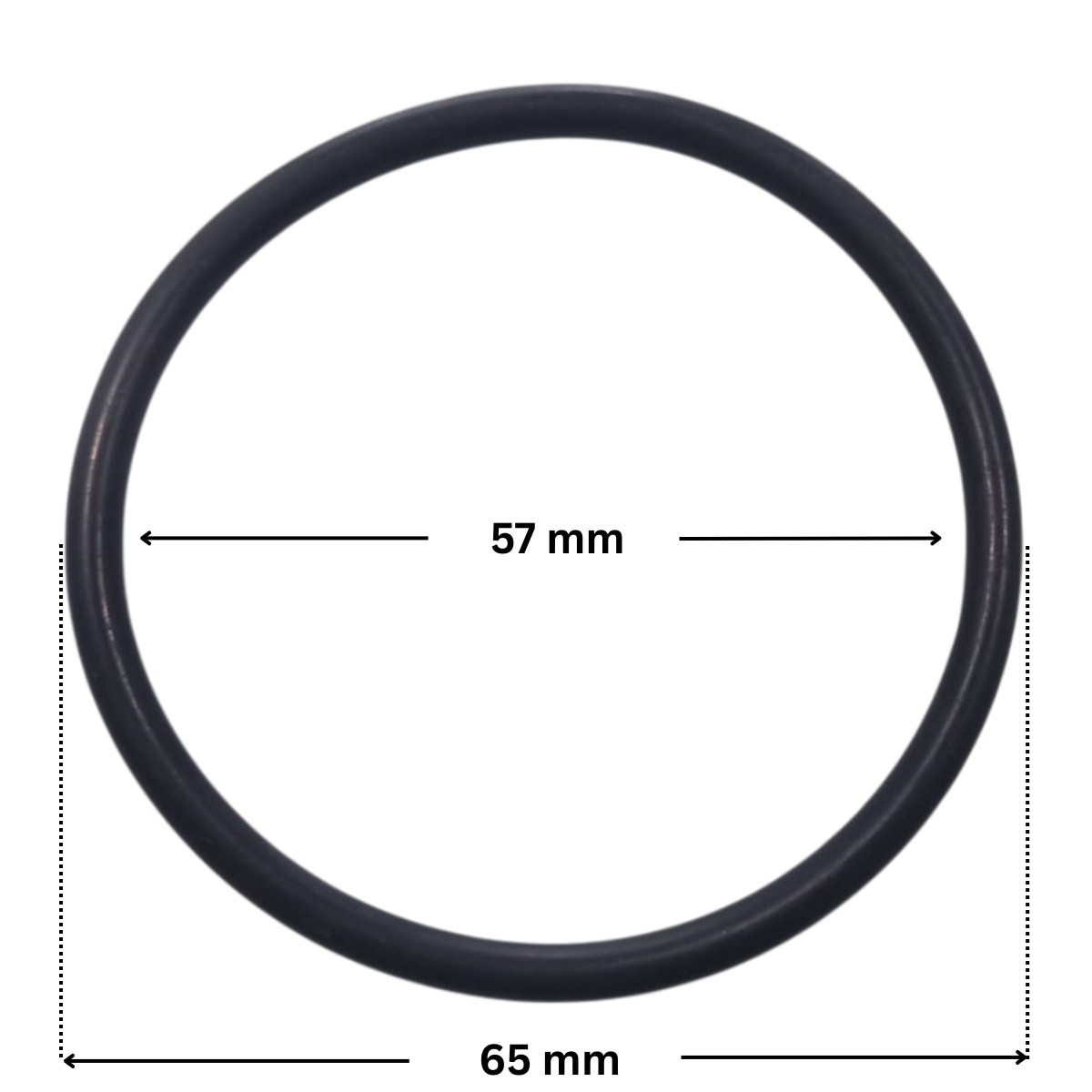 Guarnizione diffusore ricambio per pompa piscina Optima Saci con quote dimensionali: diametro interno 57 mm e diametro esterno 65 mm.