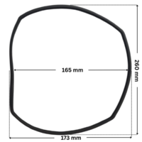 Guarnizione flangia motore ricambio per pompa piscina Glass Plus Astralpool con quote dimesnionali: lunghezze esterne totali 260 mm per 173 mm e diametro interno 165 mm.