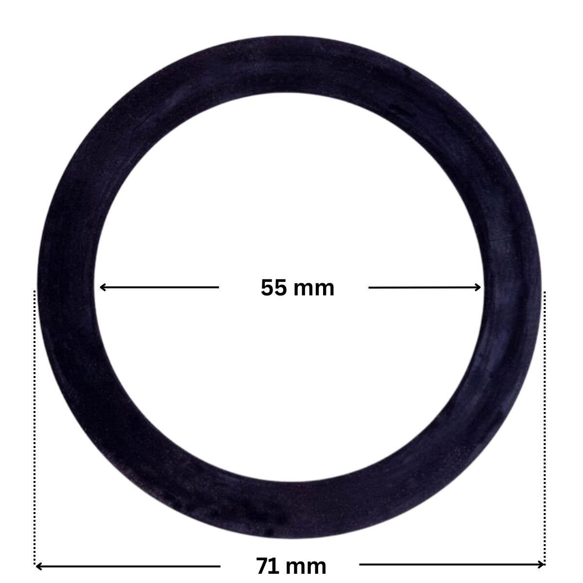 Guarnizione diffusore ricambio per pompe piscina Glass Plus, Victoria Plus e Victoria Plus Silent Astralpool con quote dimensionali: diametro esterno 71 mm e diametro interno 55 mm.