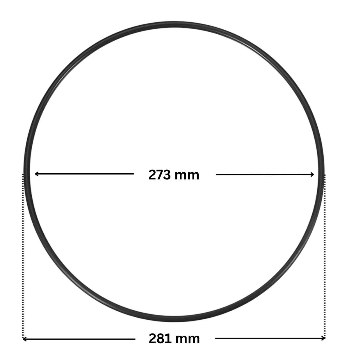 Guarnizione supporto ricambio per pompe piscina Silen e Silen S Espa con quote dimensionali: diametro esterno 281 mm e diametro interno 273 mm.