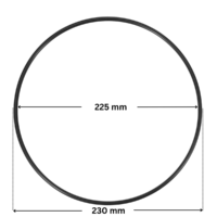 Guarnizione supporto ricambio per pompe piscina Silen2 e Silen S2 Espa con quote dimensionali: diametro esterno 230 mm e diametro interno 225 mm.
