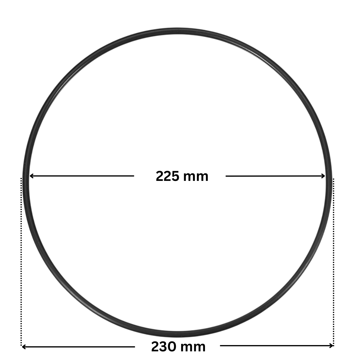 Guarnizione supporto ricambio per pompe piscina Silen2 e Silen S2 Espa con quote dimensionali: diametro esterno 230 mm e diametro interno 225 mm.