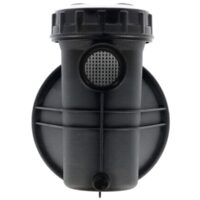 Vista frontale del kit composto da cestello, coperchio, corpo prefiltro, ghiera coperchio, guarnizione coperchio e tappo scarico ricambio per pompe piscina Iris Espa