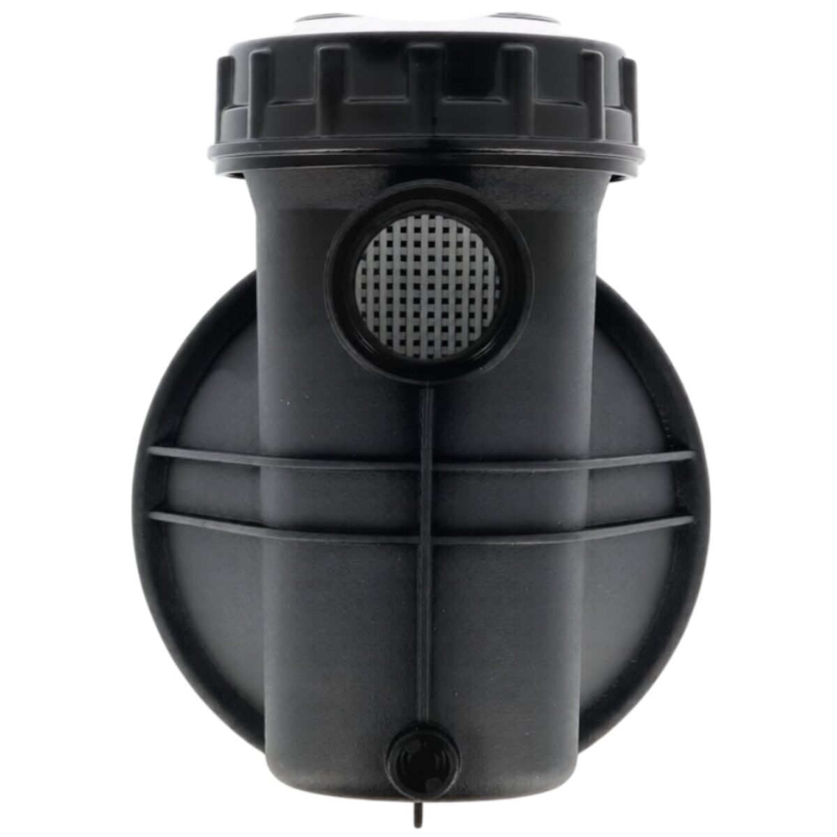 Vista frontale del kit composto da cestello, coperchio, corpo prefiltro, ghiera coperchio, guarnizione coperchio e tappo scarico ricambio per pompe piscina Iris Espa