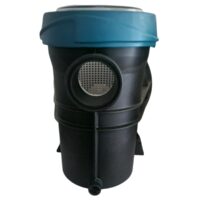 Vista frontale del kit composto da per pompe piscina cestello, coperchio, corpo prefiltro, ghiera coperchio, guarnizione coperchio e tappo scarico ricambio per pompa piscina Silen S2 Espa