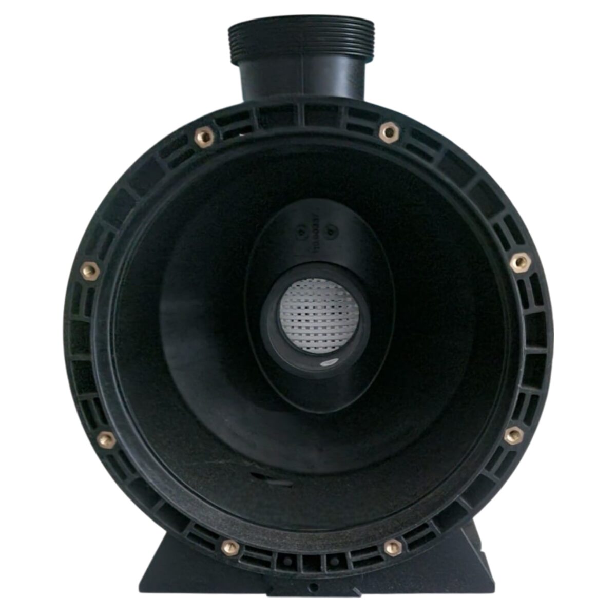 Vista posteriore del kit composto da per pompe piscina cestello, coperchio, corpo prefiltro, ghiera coperchio, guarnizione coperchio e tappo scarico ricambio per pompa piscina Silen S2 Espa