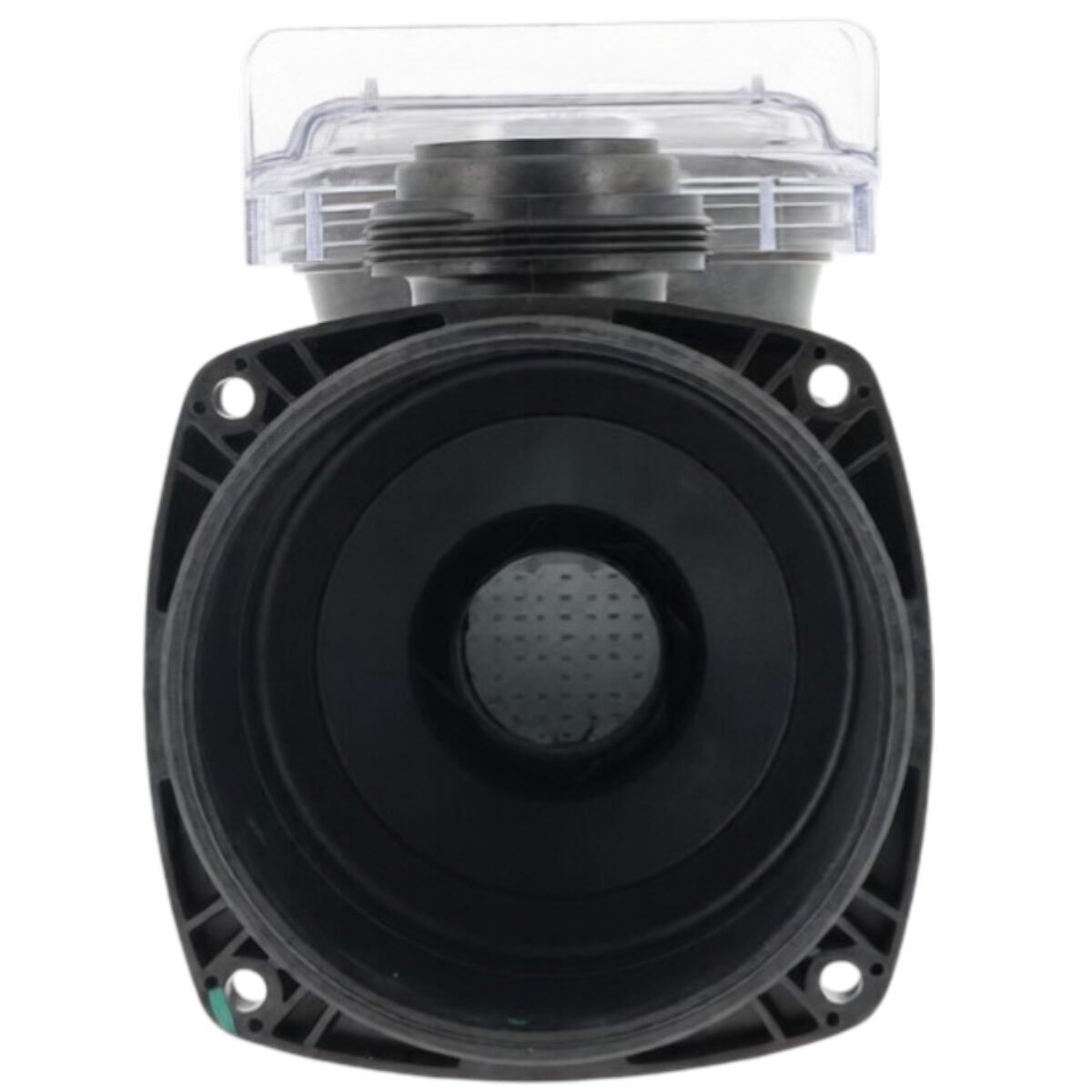 Vista posteriore del kit composto da cestello, coperchio, corpo prefiltro, guarnizione coperchio e tappo scarico ricambio per pompa piscina Nocchi Swimmey Pentair