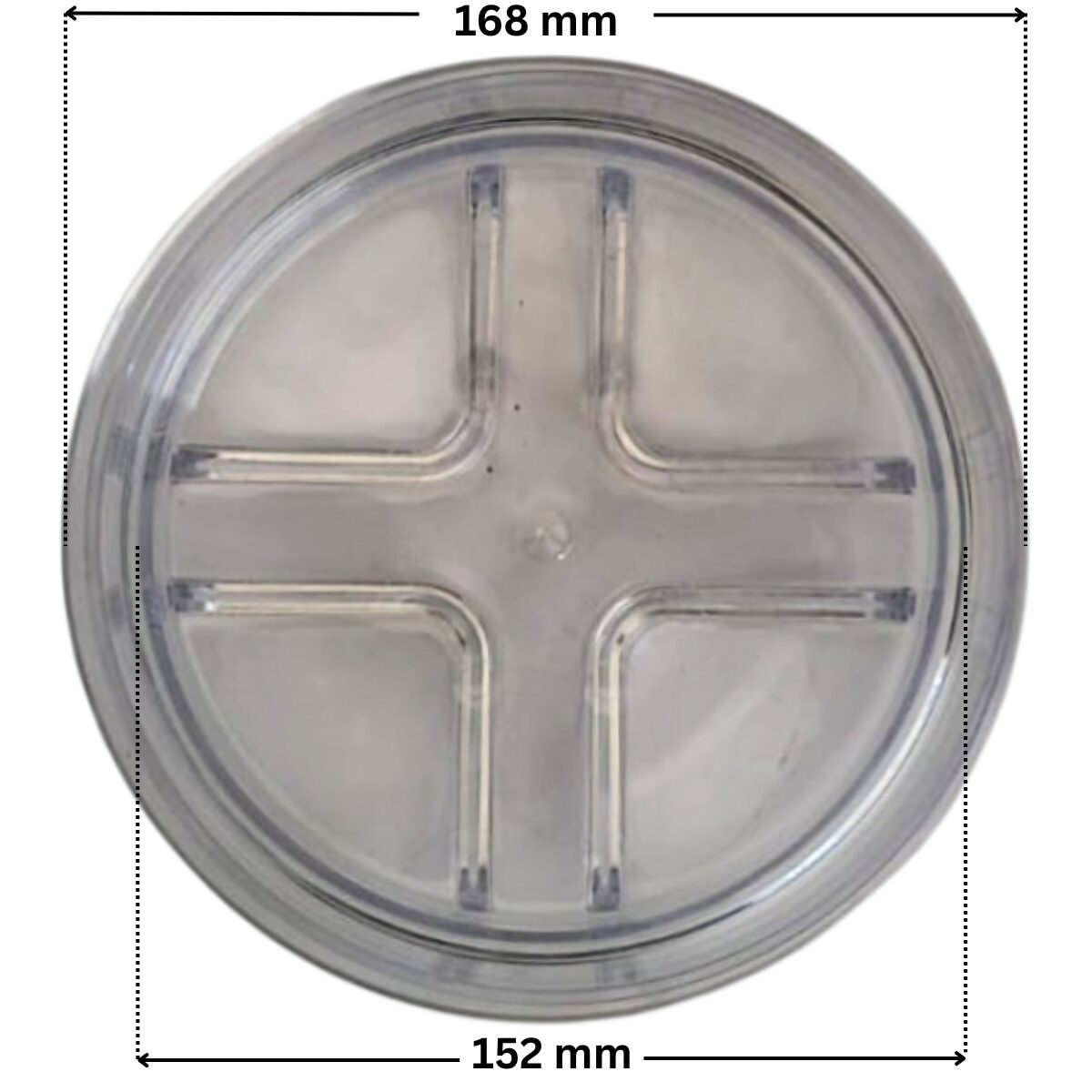 Coperchio ricambio per pompa piscina Columbia Astralpool con quote dimensionali: diametro esterno 168 mm e diametro interno 152 mm.